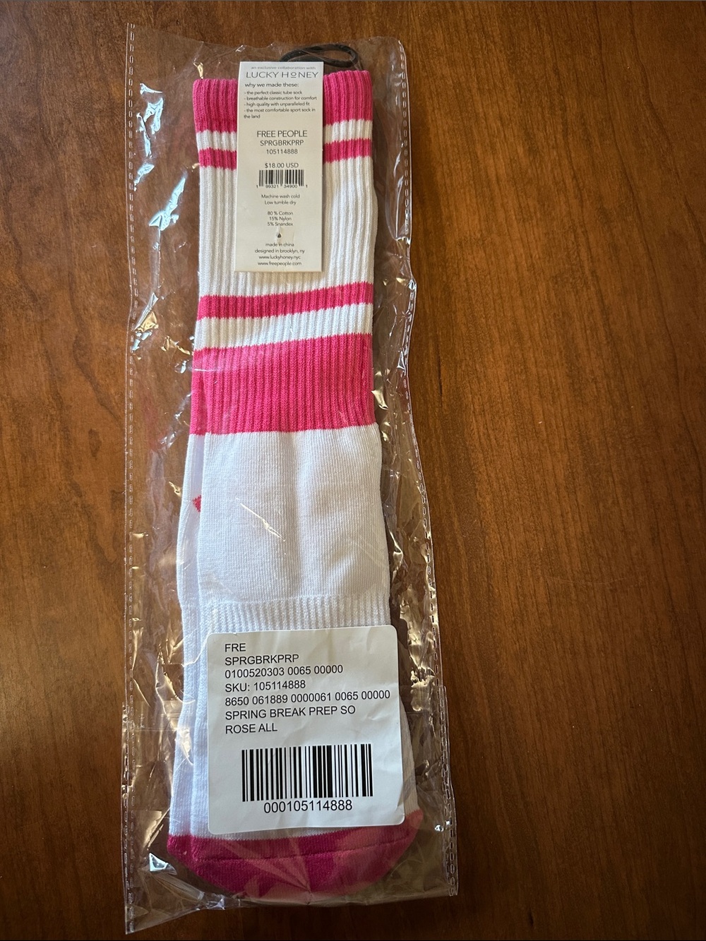 Free People Spring Break Prep Tube Socks - White & Pink NWT